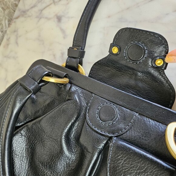 Ellen Tracy Sandalia Purse Black Leather Handbag Bag/ Satchel - Picture 8 of 10